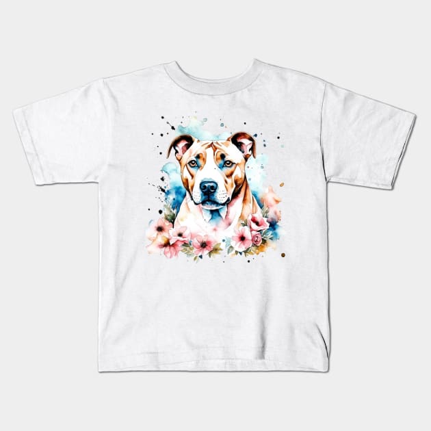 Amstaff - Cute Watercolor Dog Kids T-Shirt by Bellinna